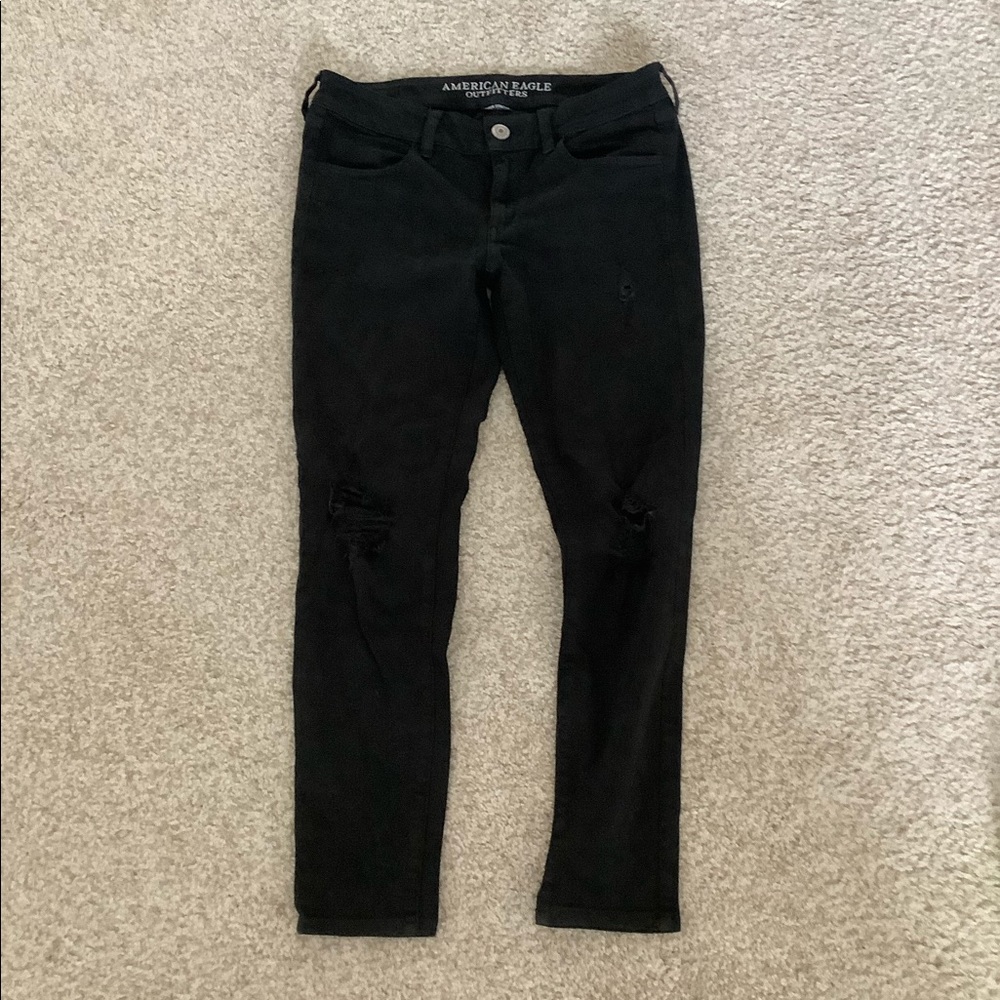 American eagle super stretch black ripped jeans